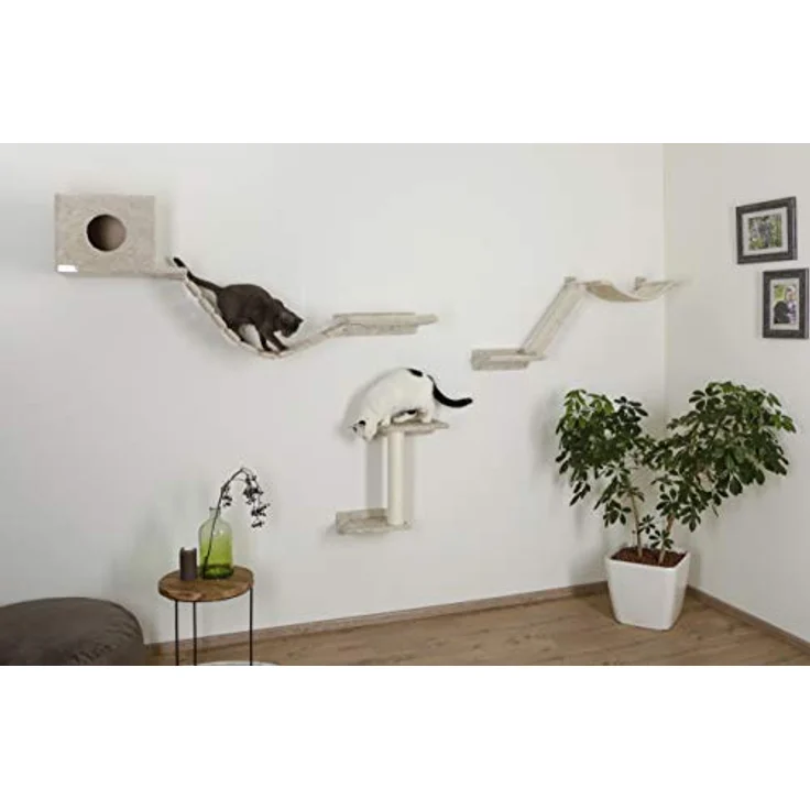Kerbl Kletterwand „Mount Everest“ für Katzen, 9-teilig, 1x Rampe / 1x Hängematte / 1x Hängebrücke / 3x trittbrett / 1x Höhle / 1x Liegebrett / 1x Sisalsäule, Bis 10 kg, Beige – Bild 5