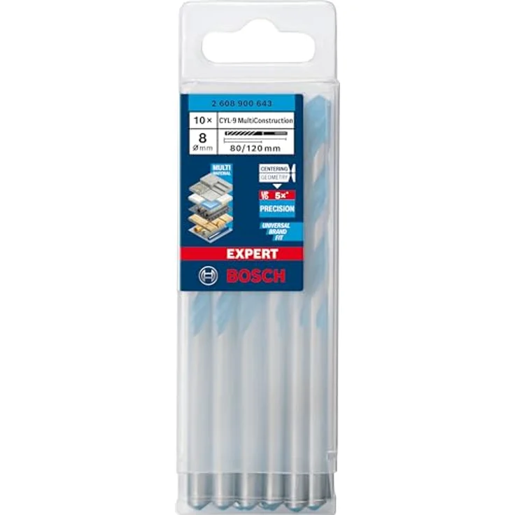 BOSCH Universalbohrer Expert CYL-9 MultiConstruction, Mehrzweckbohrer für Beton, Stahl, Fliesen und mehr, 10er-Pack, 8 x 80 x 120 mm, d 8 mm – Bild 2