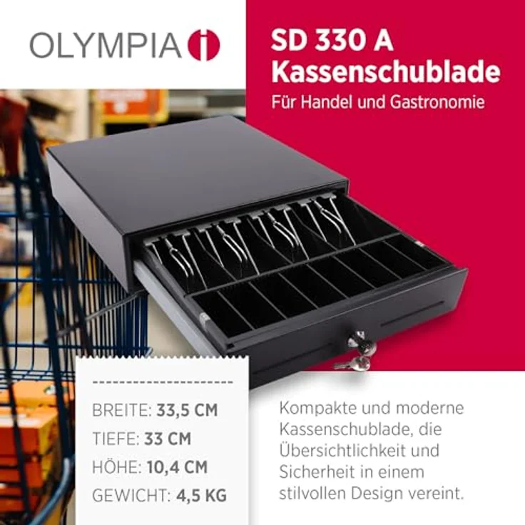 OLYMPIA OFFICE Geldkassette SD 330A, Metall Kassenschublade mit 8 Münzfächern und 4 Scheinfächern, schwarz – Bild 2