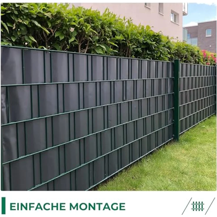 Intergo PVC Sichtschutzstreifen 35m Rolle Anthrazit, UV-beständig & reflexionsarm inkl. Befestigungsclips Gartensichtschutz – Bild 5