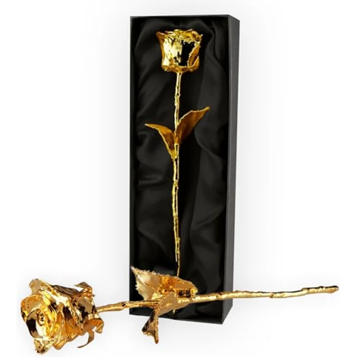 Mikamax Kunstpflanze Goldene Rose, 30 cm, vergoldete Ewigkeitsrose mit Geschenkbox und Echtheitszertifikat – Bild 1