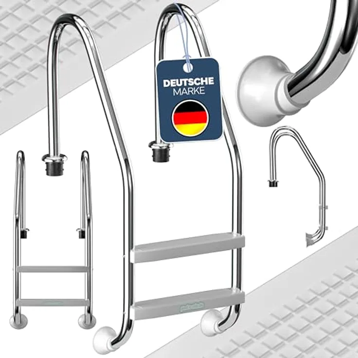 Poolomio Poolleiter Einhänge-Leiter aus Edelstahl, 2 stufig Standard-Modell, Tiefbeckenleiter