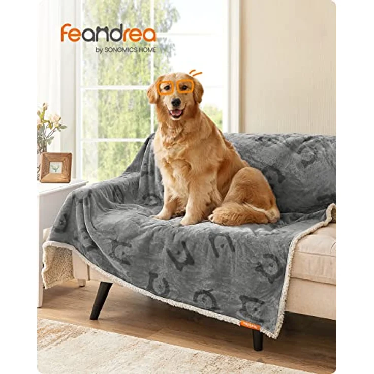 Feandrea wasserdichte Hundedecke, Sherpa Fleece Haustier Decke für große und extra große Hunde, Katzen, 203 x 152 cm, XXL, maschinenwaschbar, beidseitiger Sofabezug-Schutz, grau – Bild 2
