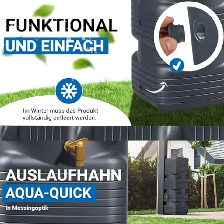 4rain Wandtank Quadro 170 L, Regentonne in graphite grey mit Deckel und Auslaufhahn – Bild 5