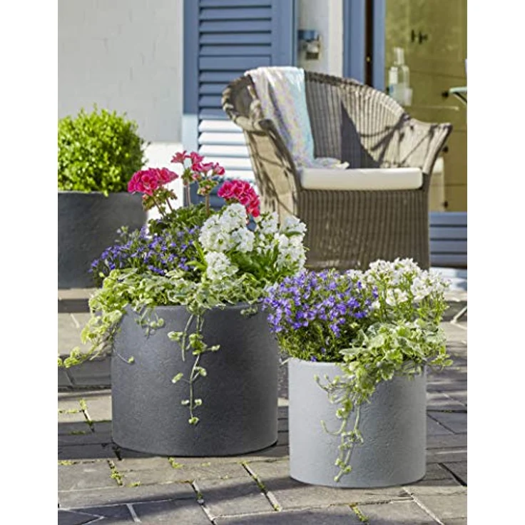 Scheurich Panzano 50, Pflanzgefäß/Blumentopf/Pflanzkübel, rund, Farbe: Schwarz-Granit, hergestellt mit recyceltem Kunststoff – Bild 2