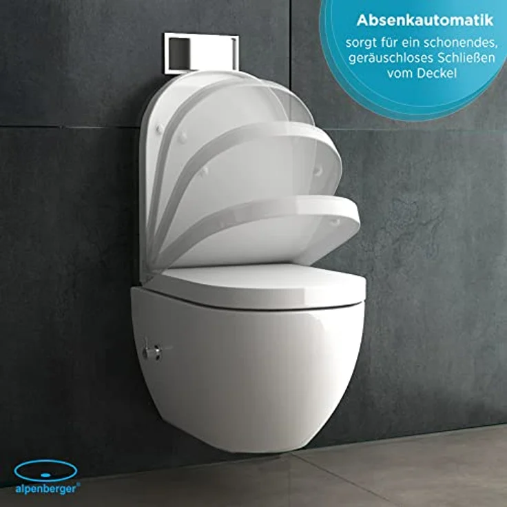 Alpenberger Wand WC mit Bidet Funktion | Dusch WC Kloschüssel & Toilettendeckel mit Absenkautomatik | Toilette Spülrandlos mit Armatur | Taharet WC Nano Hänge WC Set Passend Geberit (Cera 6250 U) – Bild 3
