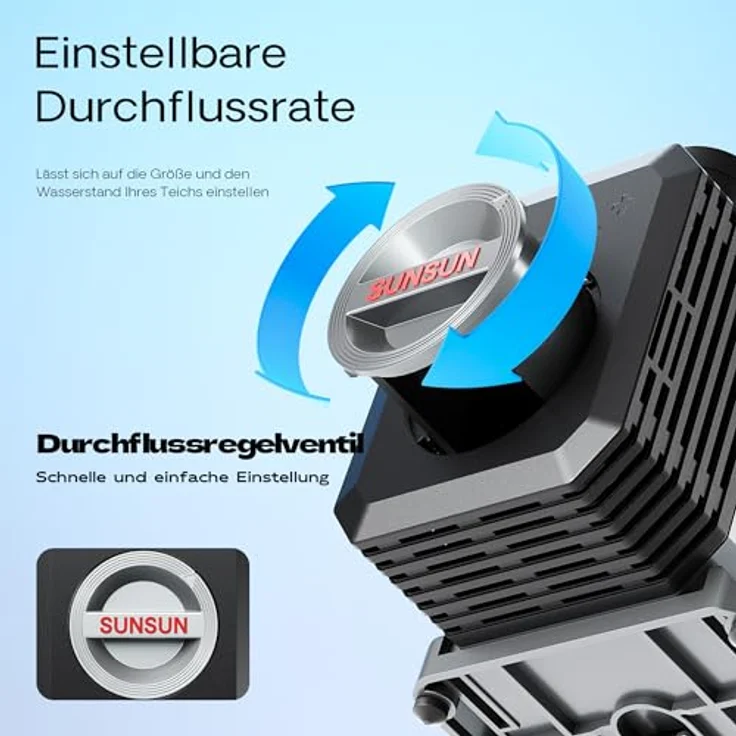 SunSun CTP-12000 SuperECO Teichpumpe, energiesparende Filterpumpe für Koiteiche, 12.000 l/h / 100 W, Gartenteichpumpe in blau – Bild 6