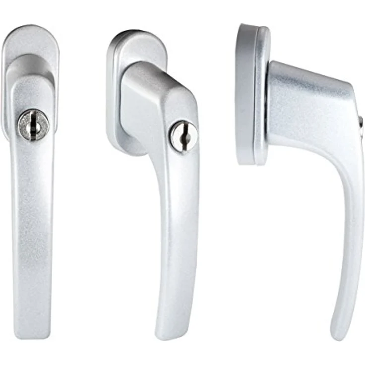 4 x Alu Fenstergriff in Silber F1 abschließbar - Stiftlänge 40mm – Bild 2