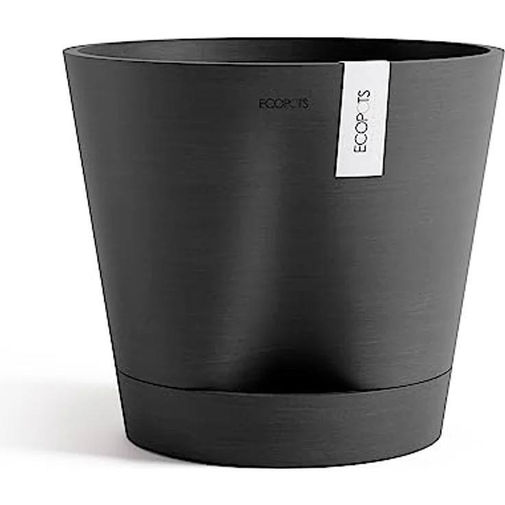 ECOPOTS Blumentopf Venice 2 mit Bewässerung Dunkel Grau - Durchmesser Ø 40 cm rund groß - Pflanzentopf aus Recycling Kunststoff - Übertopf mit Wasserversorgung modern für Indoor und Outdoor – Bild 1