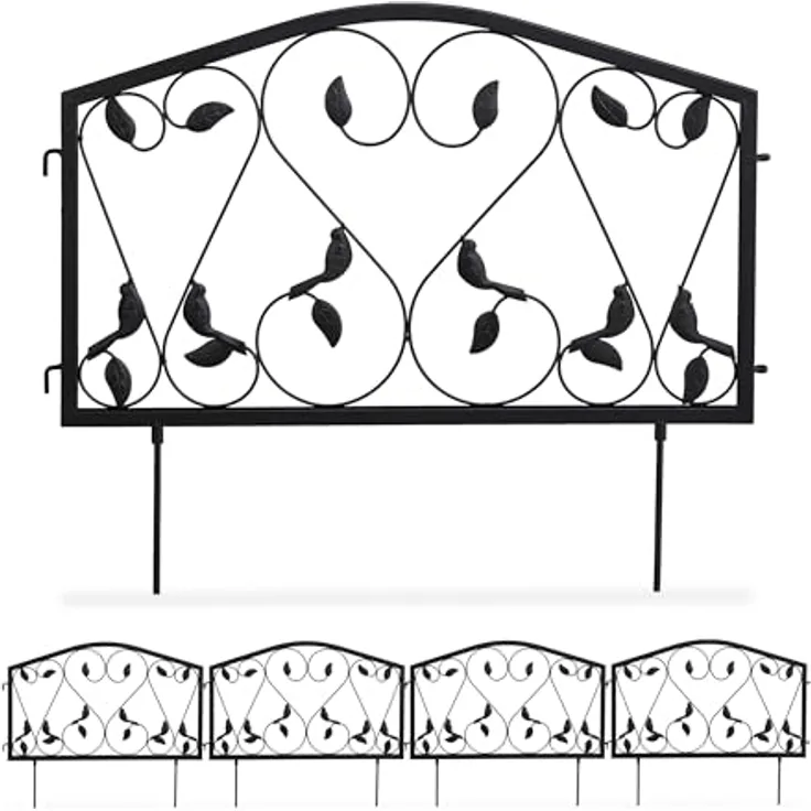 relaxdays Beetbegrenzung Beetzaun 4-teilig antik, Schwarz, dekoratives Eisen-Design, vielseitig anpassbar