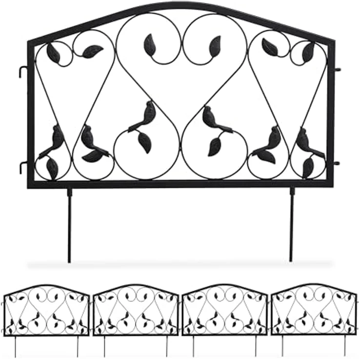 relaxdays Beetbegrenzung Beetzaun 4-teilig antik, Schwarz, dekoratives Eisen-Design, vielseitig anpassbar – Bild 1