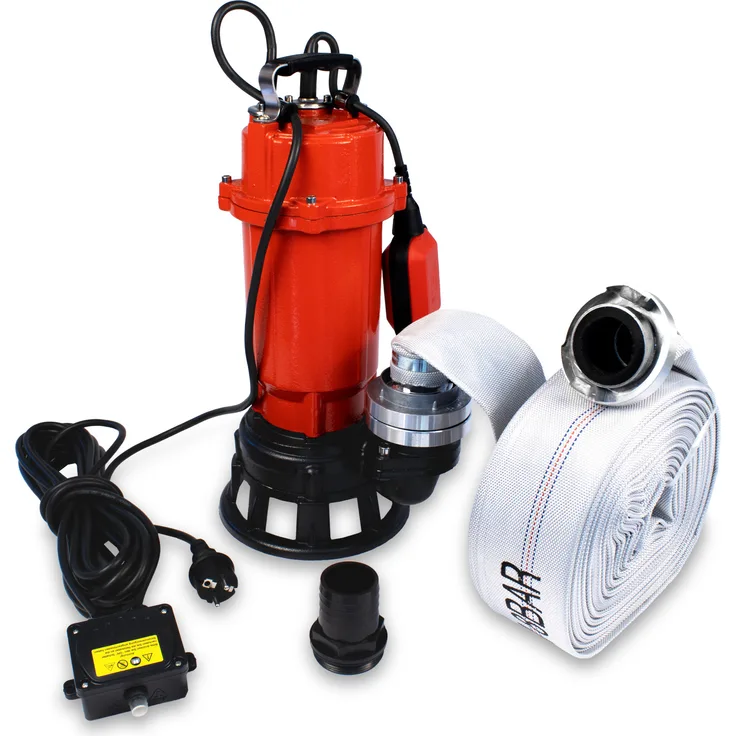 Grafner Profi Fäkalienpumpe 1500 Watt mit Schneidwerk, 30m Schlauch, Schwimmschalter, 15000 l/h, Kupplung, 50 mm Fremdkörper, Schmutzwasserpumpe mit Zerkleinerer und C-Schlauch, Tauchpumpe Fäkalien