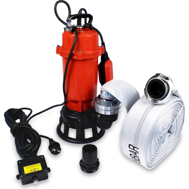 Grafner Profi Fäkalienpumpe 1500 Watt mit Schneidwerk, 30m Schlauch, Schwimmschalter, 15000 l/h, Kupplung, 50 mm Fremdkörper, Schmutzwasserpumpe mit Zerkleinerer und C-Schlauch, Tauchpumpe Fäkalien