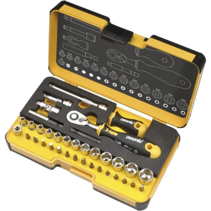 Felo R-GO XL Werkzeugkoffer, 36-teiliges Werkzeugset mit ergonomischer Ratsche und XL-Strongbox, 1/4 Zoll, langlebig und mit 15-jähriger Garantie – Bild 2