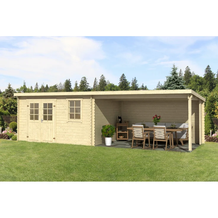 LASITA MAJA Gartenhaus Reno, Naturbelassen, BxT: 780x314 cm, (Set), mit Anbau, praktisches und modernes Design