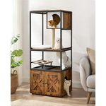 Feandrea Kratzbaum, Katzenbaum, Katzenhaus mit Katzenklo-Schrank, erhöhter Napfständer, Sisalstamm, waschbare Kissen, vintagebraun PCT312X01