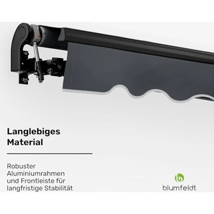 Blumfeldt CloudShade Markise, 3m elektrische Gelenkarmmarkise mit App & Fernbedienung, UV 30+ & Regenschutz, neigungswinkelverstellbar, Aluminiumrahmen, Wandmontage, 295x250 cm, Dunkelgrau – Bild 4