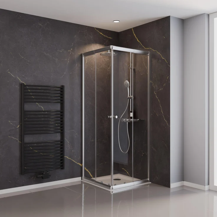 Schulte Eckeinstieg Dusche Sunny, 70x70 cm, 4-teilig, mit Schiebetüren aus 4 mm Sicherheitsglas, Profilfarbe Silber