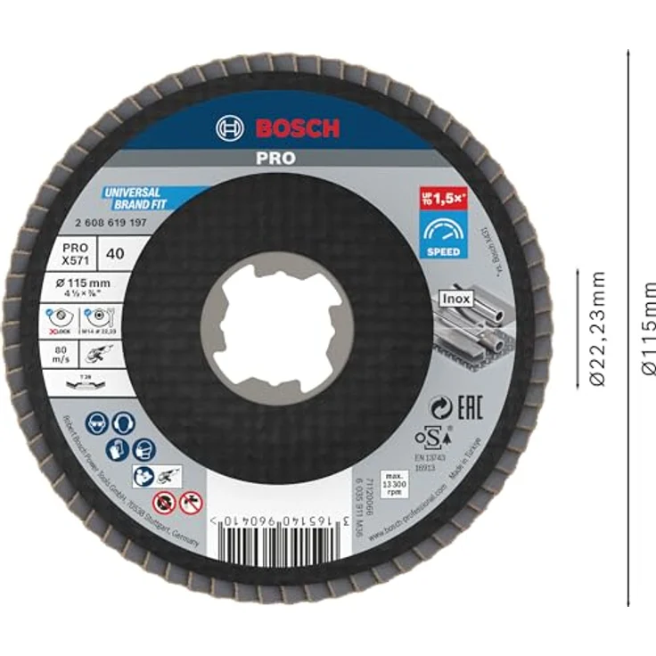 Bosch Professional gewinkelte Fächerschleifscheibe Best (für Metall, X-LOCK, X571, Ø115 mm, Körnung K40) – Bild 3