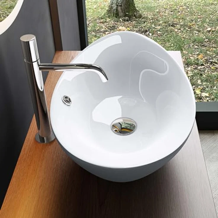 Mai & Mai Aufsatzwaschbecken Br818 Oval aus Keramik Waschschale Waschtisch Nano-Beschichtung, Keramik Waschtisch in ovaler Form mit NANO-Beschichtung – Bild 3