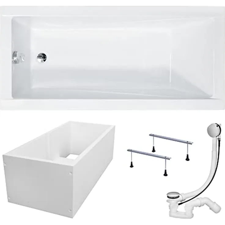 KOLMAN Badewanne Rechteck Modern 170x70 mit Wannenträger - Ablaufgarnitur VIEGA & Füße