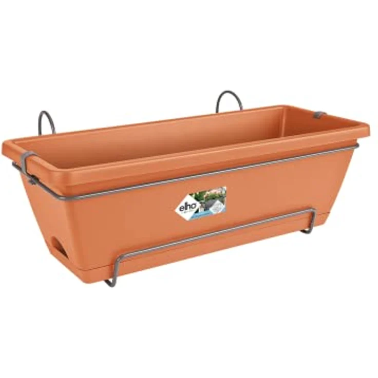 elho Barcelona Allin1 50 - Übertopf für Balkon & Außen - 100% recyceltem Plastik - Ø 49.5 x H 18.5 cm - Braun/Terra – Bild 1
