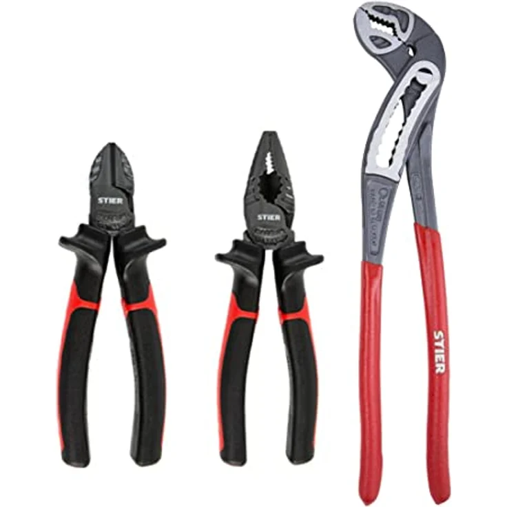 Stier Zangensatz Universal 3-teilig, inklusive Wasserpumpenzange (240 mm), Seitenschneider (160 mm) und Kraft-Kombizange (180 mm) mit ergonomischen 2K-Griffen – Bild 1