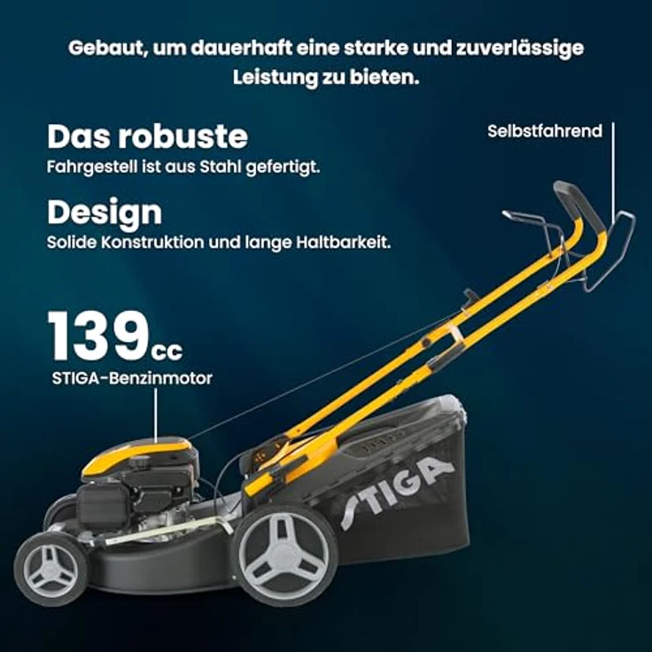 STIGA Benzinrasenmäher Combi 48 S, 46 cm Schnittbreite, 139 cm³ Benzinmotor, Radantrieb, inklusive Mulcheinsatz – Bild 3