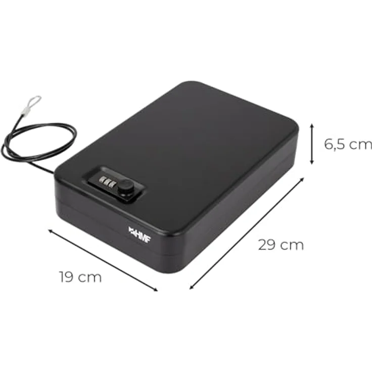 HMF Autotresor 316-02, tragbare Sicherheitsbox mit Zahlenschloss und Sicherungskabel, 29 x 19 x 6,5 cm, schwarzer Reisesafe – Bild 5