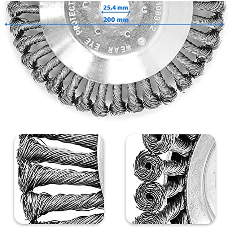 S&R Unkrautbürste 200 mm, 5-teiliges Set mit gezopftem Stahldraht, Kegelbürste für Motorsense zur effektiven Unkraut- und Moosentfernung – Bild 2