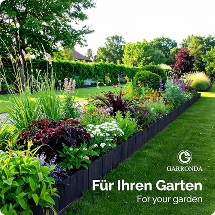 Garronda Beeteinfassung Holz Rollzaun, flexibler Gartenzaun, imprägniert, 200 cm Länge, dunkelgrün, Höhe 10 cm – Bild 6