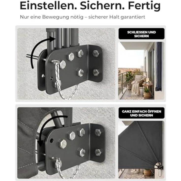 paramondo SkyLine Privacy Balkonfächer 140 x 140 cm, anthrazit – Sicht- und Sonnenschutz, faltbar, wetterfest, UV-beständig, Windschutz – Bild 6
