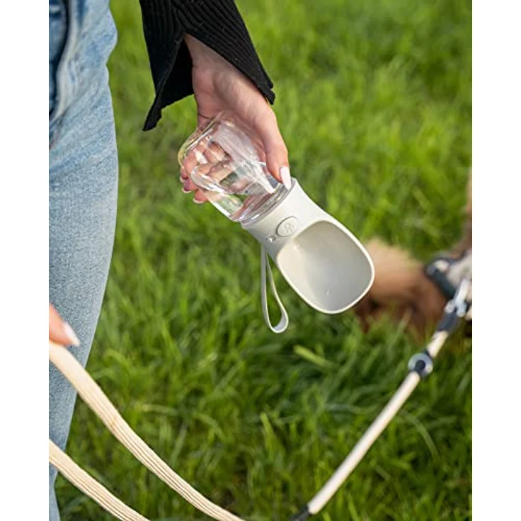 lionto 350ml Wasserflasche für Hunde tragbar auslaufsicher Trinkflasche für unterwegs Wasserspender, grau – Bild 3