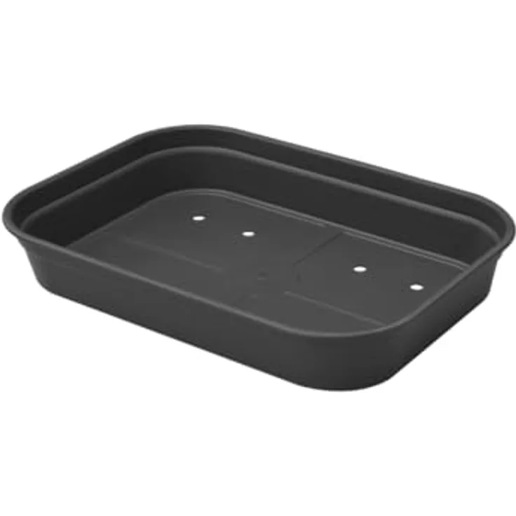 Elho Green Basics Anzucht Schale M, Lebhaft Schwarz, drinnen & draußen, L 36 x W 25.9 x H 6.3 cm, frostbeständig mit Wasserabzugsöffnung