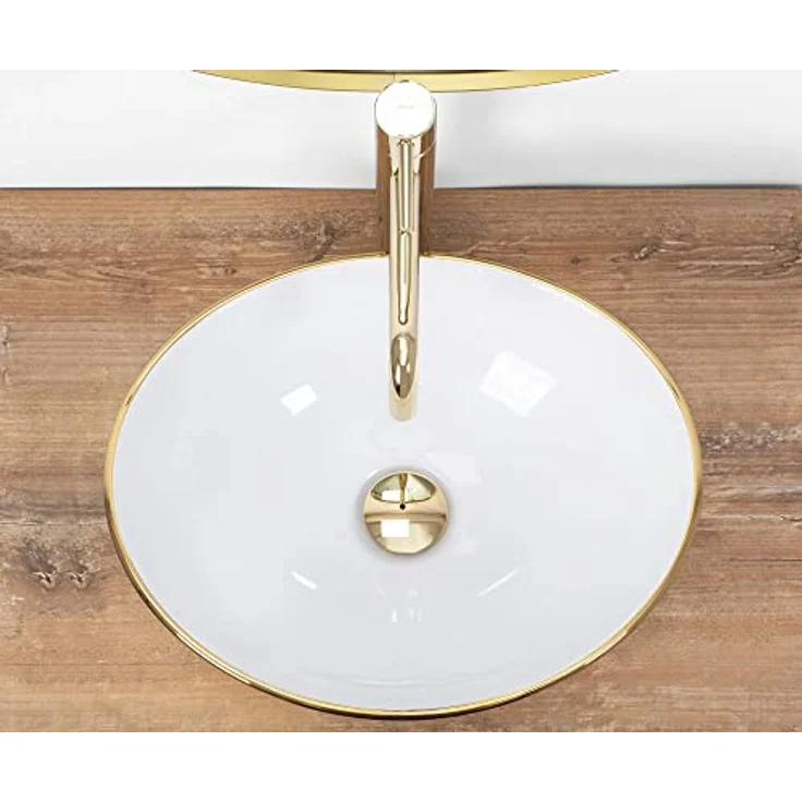 REA Aufsatzwaschbecken Sofia Oval Modern (345x410 mm, Gold/Weiß) – Bild 4