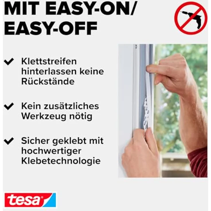 tesa Insect Stop COMFORT Fliegengitter Fenster - Insektenschutz mit Klettband selbstklebend - Fliegen Netz ohne Bohren - anthrazit (durchsichtig), 130 cm x 130 cm – Bild 4