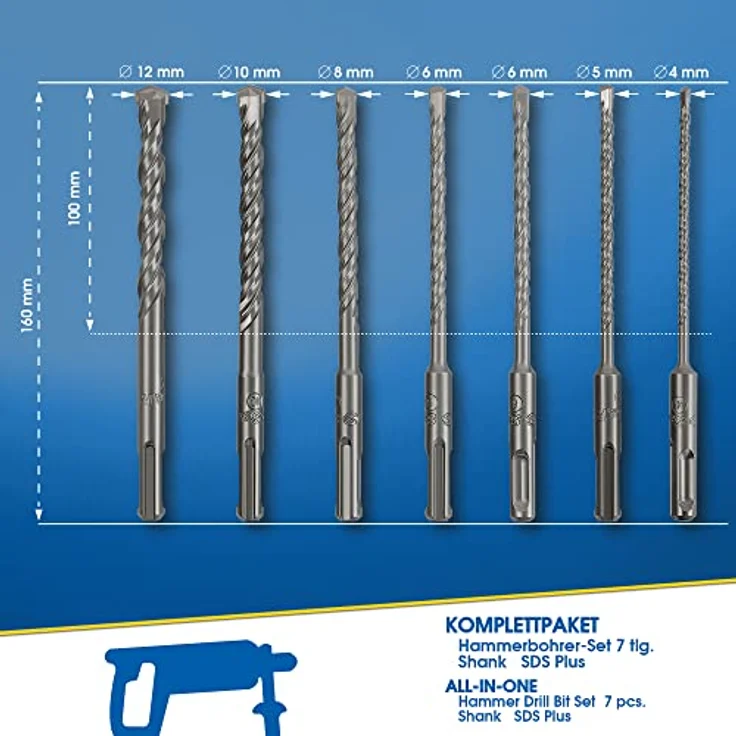 S&R Hammer-Bohrersatz 4-12mm, Beton-, Stein- und Granit-Bohrer mit Karbid-Hartmetall-Spitze und SDS-Plus Aufnahme für Mauerwerk und Ziegel – Bild 4