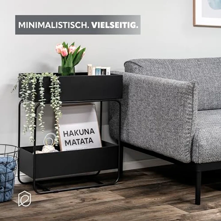 eluno Blumenständer mit 2 Ablagen, aus Metall schwarz, vielseitiges Multifunktionsregal – Bild 5