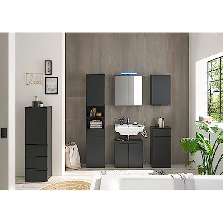 SPICE Badezimmer Waschbeckenunterschrank in Schwarz matt - Bad Unterschrank Badezimmerschrank mit viel Stauraum - 60 x 57,5 x 32 cm (B/H/T) – Bild 4