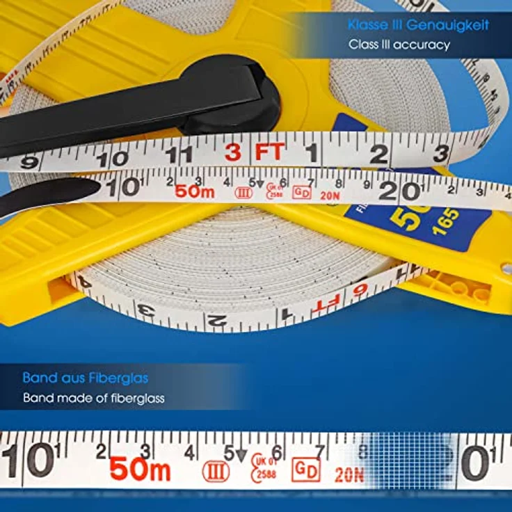 S&R Bandmaß Fiberglas 50 METER / 165 Ft Rollband, beidseitig markiert, 13 mm breit, mit Metallring und Zentrierspitze - Preisvergleich – Bild 3