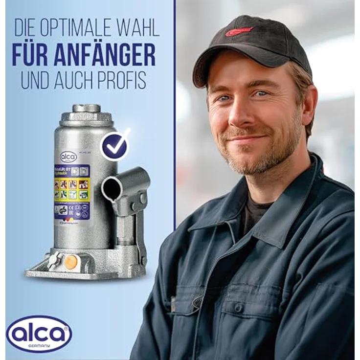 alca® Hydraulischer Wagenheber 8t, Stempelheber & Unterstellheber aus Stahl, Hubhöhe 185-355 mm, silber, für Auto, Motorrad & Werkstatt – Bild 8