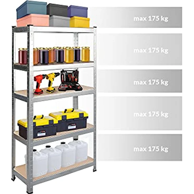 Humberg Lagerregal 2in1 180 x 90 x 40 cm mit 5 Böden Maximale Belastung 500 KG, Schwarz Galvanisiert – Bild 4