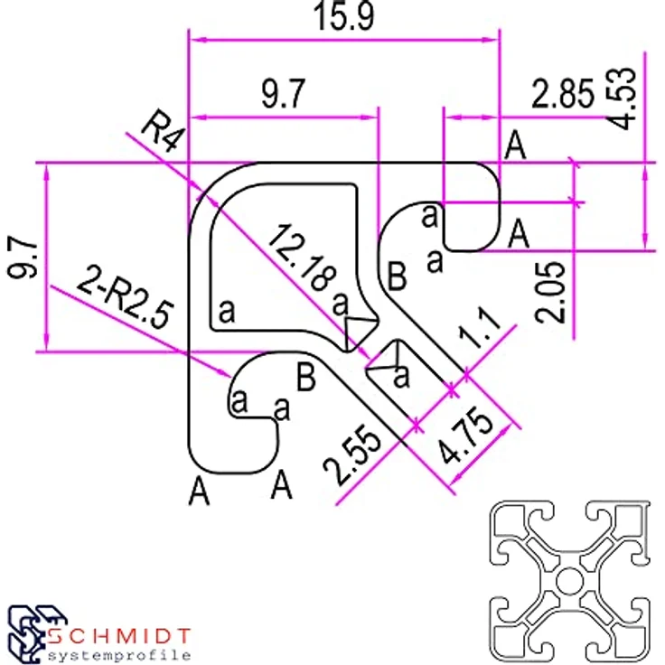 SCHMIDT systemprofile 2000mm Aluminium Profil 40x40mm Nut 8 Maßbandprofil eloxiert 4040 Alu Konstruktionsprofil Aluprofil 2m – Bild 5