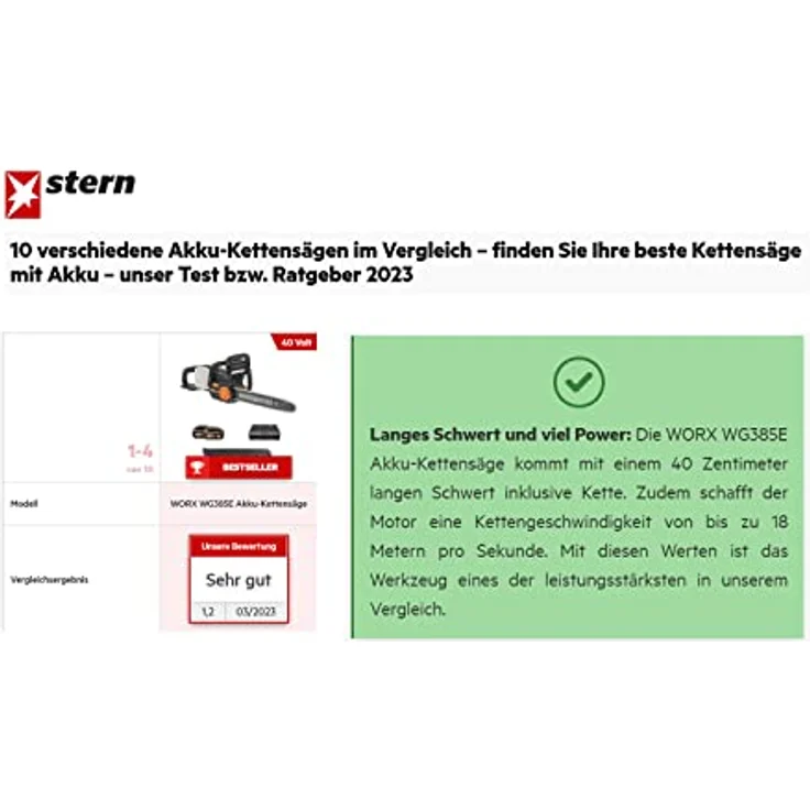 Worx Akku-Kettensäge WORX NITRO WG385E 40V inkl. Akku und Ladegerät, 40,00 cm Schwertlänge, Automatischer Kettenöler, Drahtlos – Bild 3