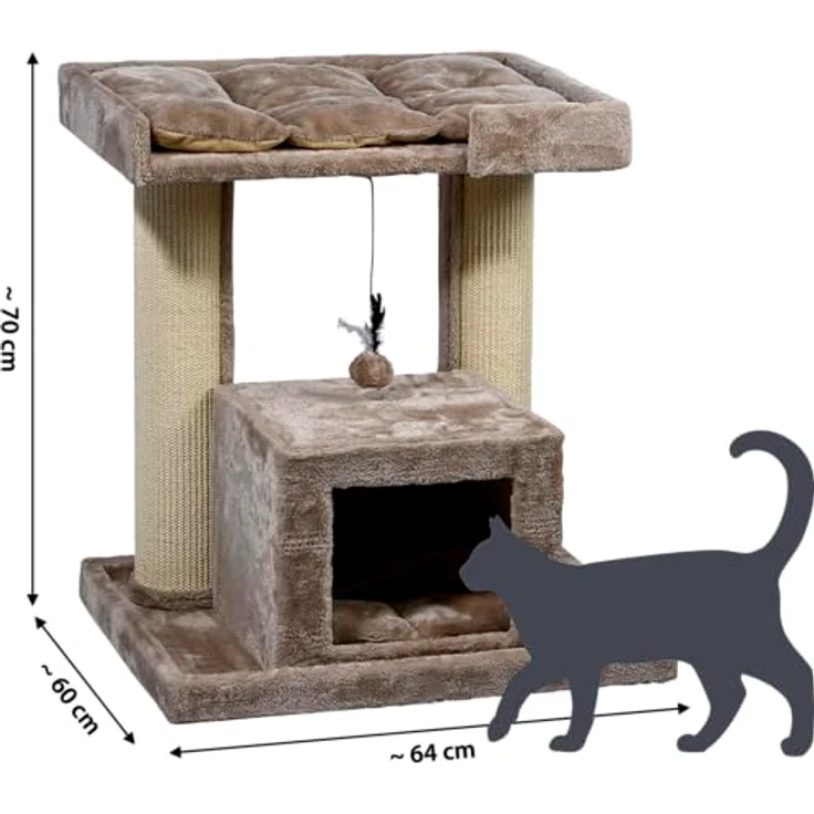 dobar® Premium Katzen-Kratzbaum Softy aus Holz mit extra großen und stabilen Kratz-Stämmen in ausgefallenem Design - Geeignet auch für große Katzen - 35 x 60 x 100 cm, Pappelholz, FSC-zertifiziert – Bild 2
