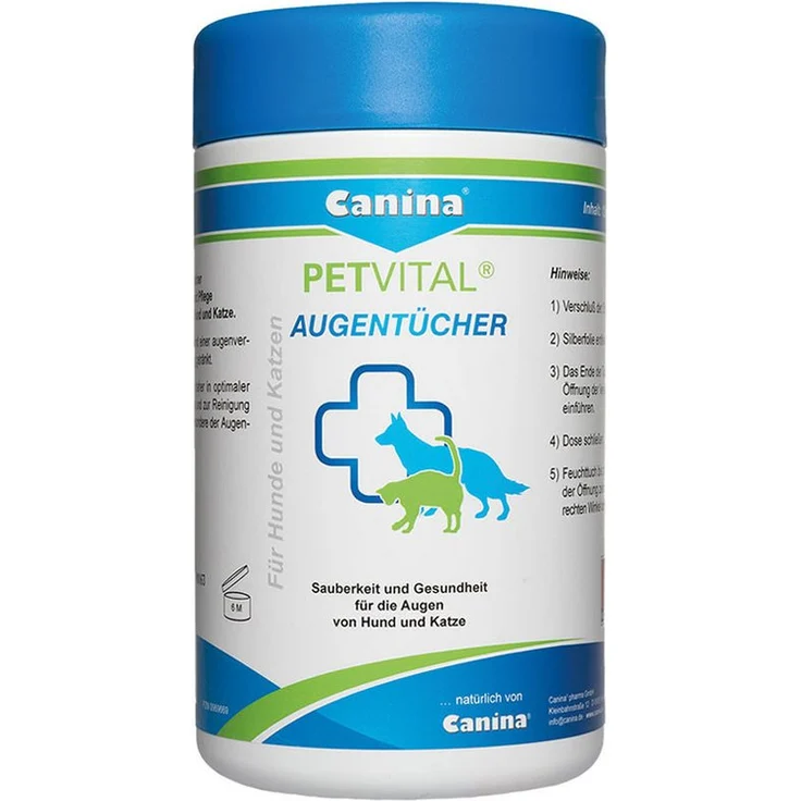 Canina Petvital Augenpflege Tücher für Hunde, 120 Stück, sensitive Feuchttücher mit augenverträglicher Lotion