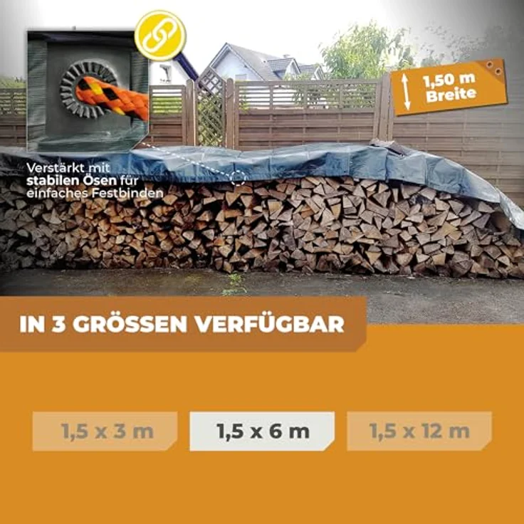 Rainexo Abdeckplane 1,5x6m, Stärke: 150g-m² (Power Forst Holzabdeckplane) – Bild 7