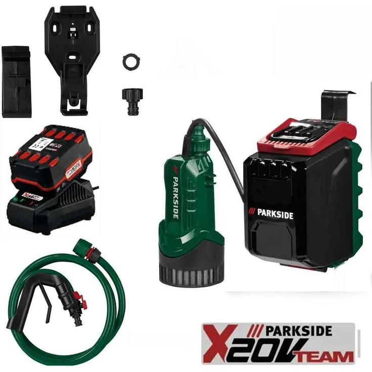 PARKSIDE® 20 V Akku-Regenfasspumpe PRPA 20 -Li, mit Akku 4.0 Ah und Ladegerät, mobil einsetzbar, ideal zur flexiblen Wasserentnahme, passend für gängige Schlauch-Systeme