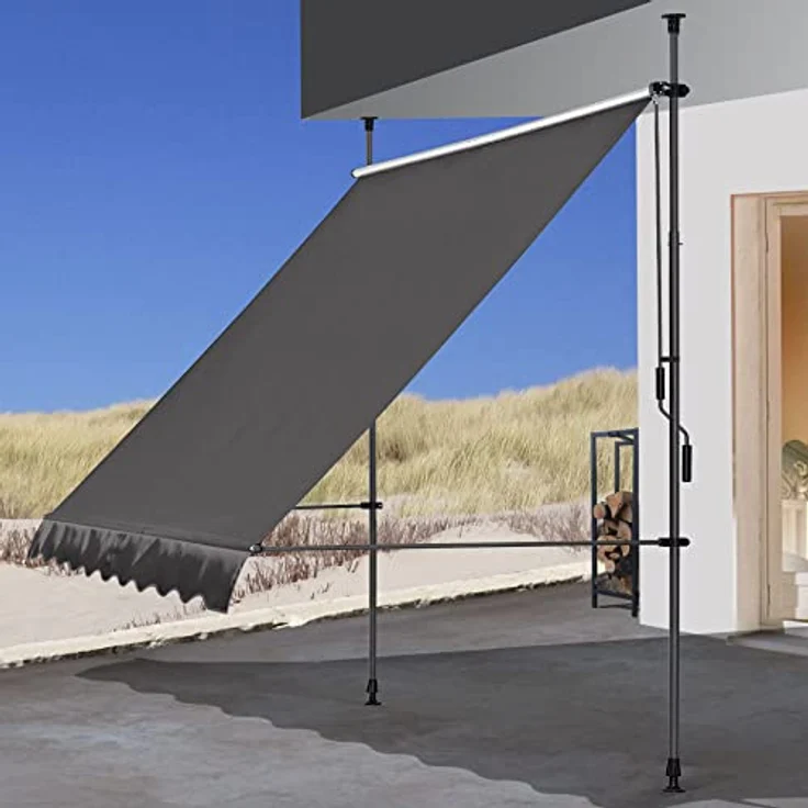QUICK STAR Klemmmarkise 300 x130cm Grau Balkonmarkise Sonnenschutz Terrassenüberdachung Höhenverstellbar von 200-290cm Markise Balkon ohne Bohren – Bild 1