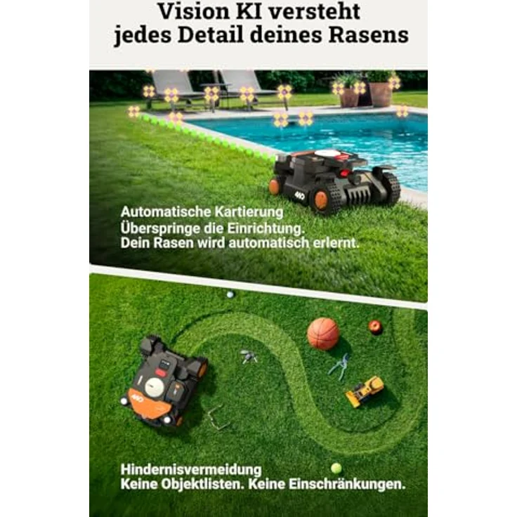Worx Landroid Vision Cloud 4WD WR340E, Mähroboter für bis 600 m² mit Allrad-Antrieb, RTK Cloud Positionierung und Auto-Kartierung – Bild 4